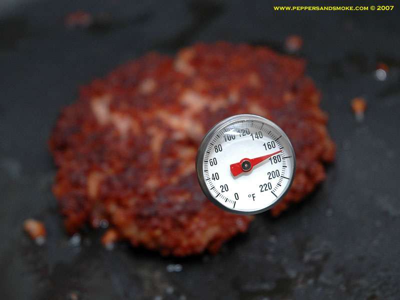 Thermometer in the bacon burger patty